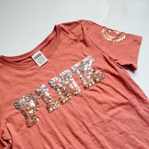 🩷VICTORIA SECRET PINK SPARKLE BLING PINK SHORT SLEEVE TEE SHIRT TOP SIZE XS - Picture 13 of 14